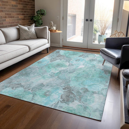 Machine Washable Indoor/Outdoor Chantille Teal 3' x 5' Rug