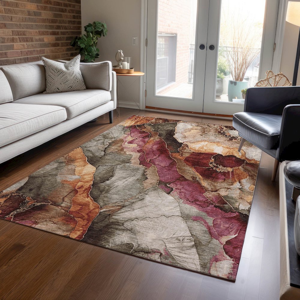 Machine Washable Indoor/Outdoor Chantille Khaki 3' x 5' Rug