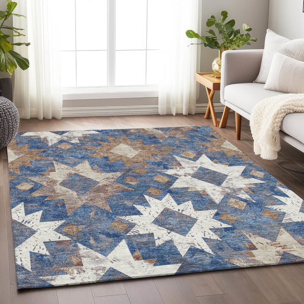 Machine Washable Indoor/Outdoor Chantille Blue 3' x 5' Rug