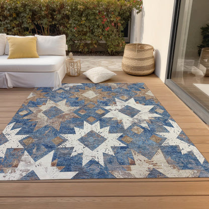 Machine Washable Indoor/Outdoor Chantille Blue 3' x 5' Rug