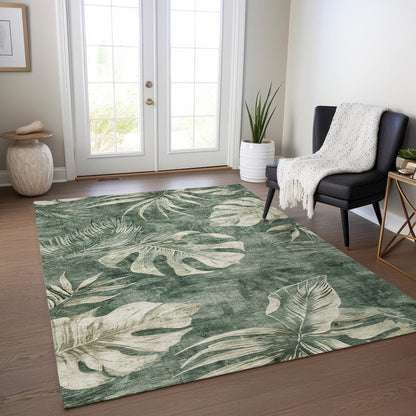 Machine Washable Indoor/Outdoor Chantille Fern 3' x 5' Rug