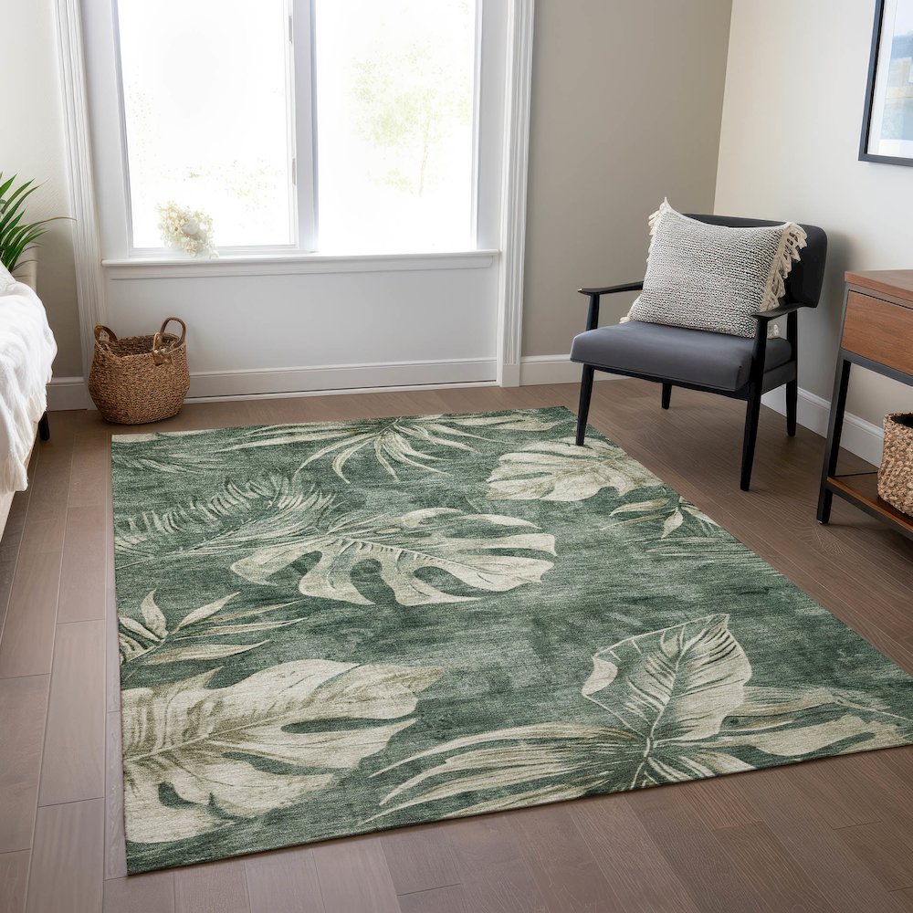 Machine Washable Indoor/Outdoor Chantille Fern 3' x 5' Rug