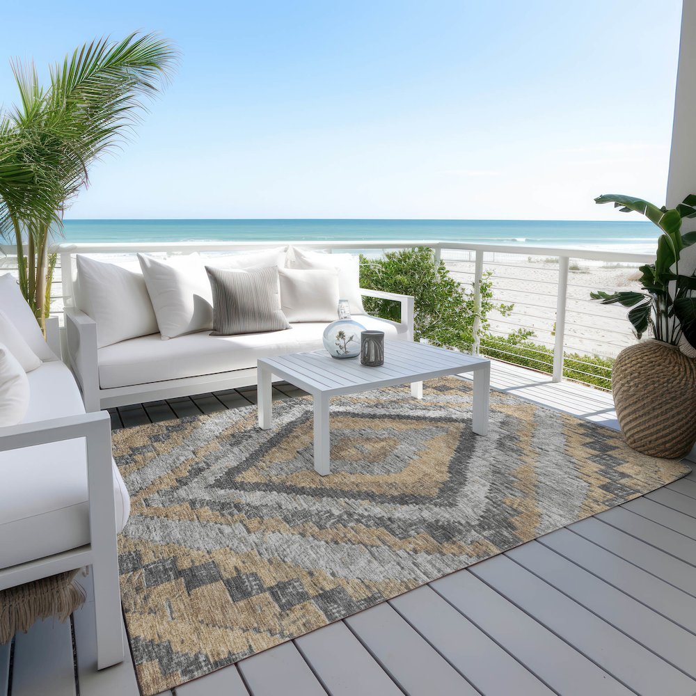 Machine Washable Indoor/Outdoor Chantille Khaki 3' x 5' Rug