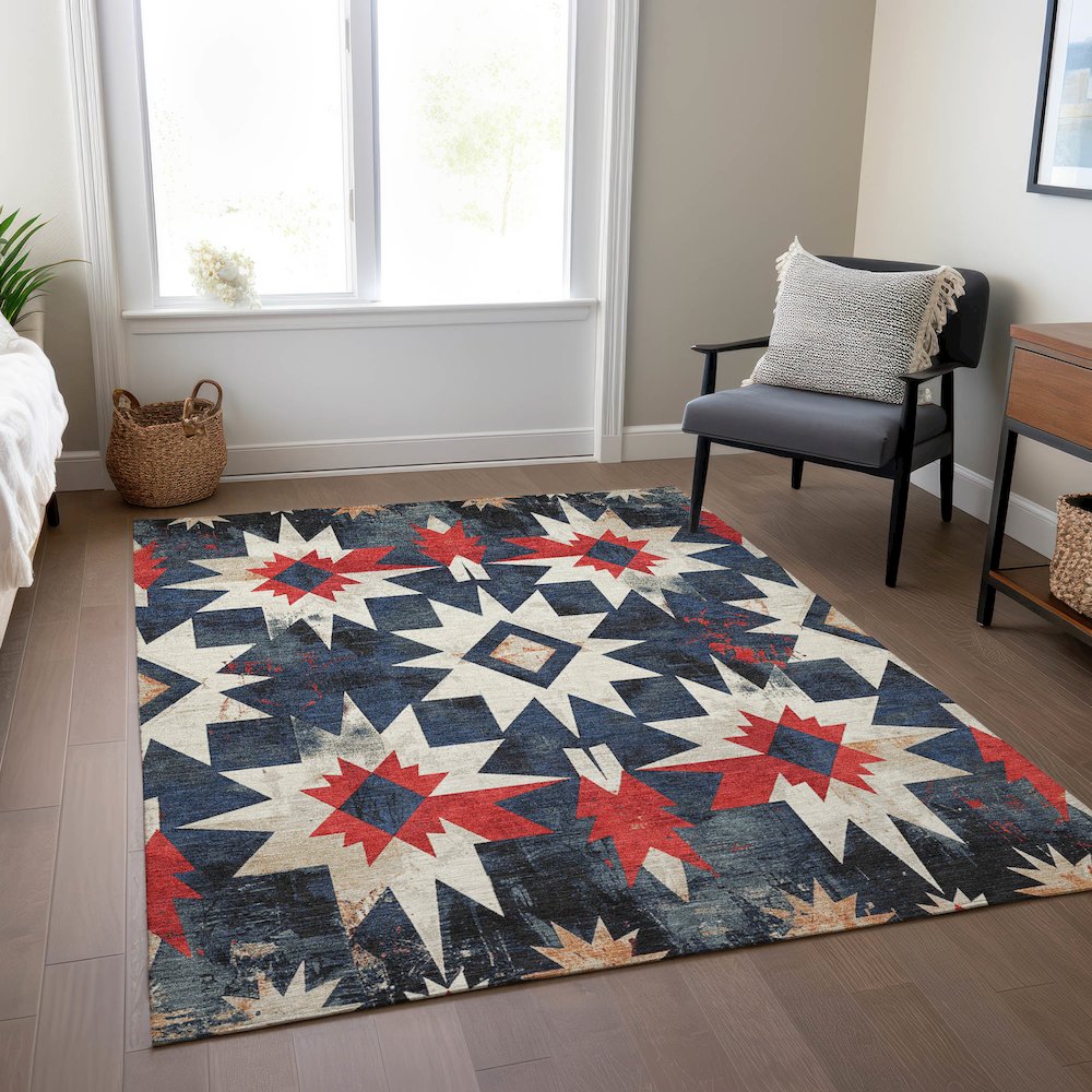 Machine Washable Indoor/Outdoor Chantille Navy 3' x 5' Rug