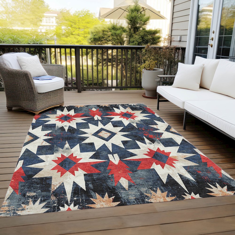 Machine Washable Indoor/Outdoor Chantille Navy 3' x 5' Rug