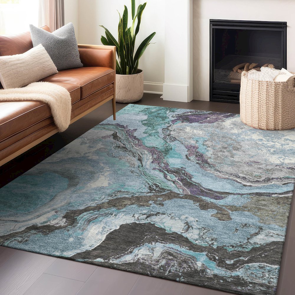 Machine Washable Indoor/Outdoor Chantille Teal 3' x 5' Rug