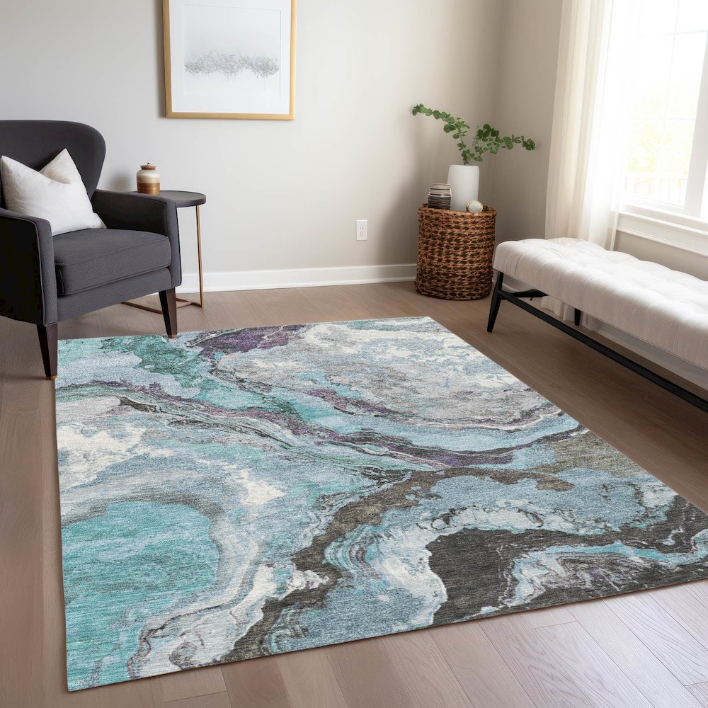 Machine Washable Indoor/Outdoor Chantille Teal 3' x 5' Rug