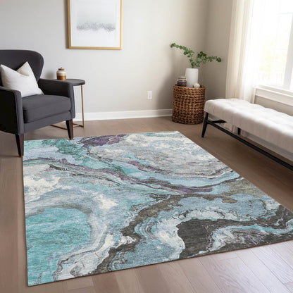 Machine Washable Indoor/Outdoor Chantille Teal 3' x 5' Rug