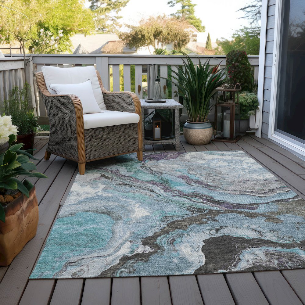 Machine Washable Indoor/Outdoor Chantille Teal 3' x 5' Rug