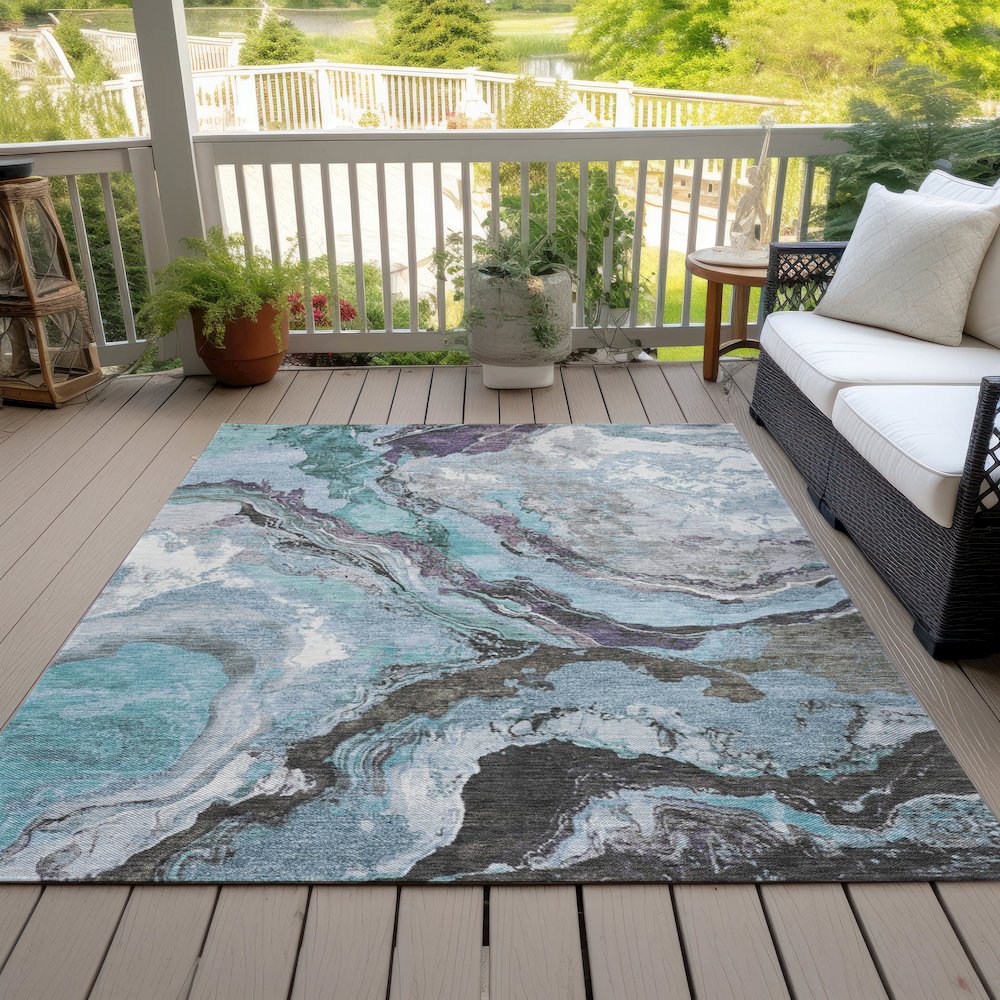 Machine Washable Indoor/Outdoor Chantille Teal 3' x 5' Rug
