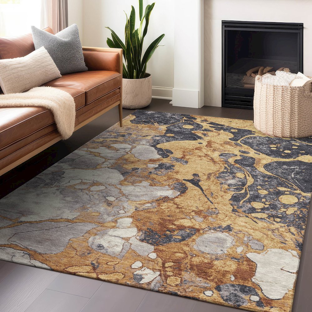 Machine Washable Indoor/Outdoor Chantille Gold 3' x 5' Rug