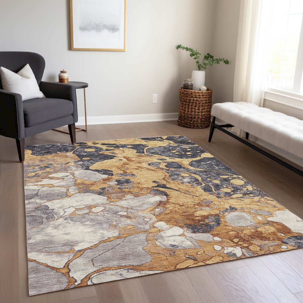 Machine Washable Indoor/Outdoor Chantille Gold 3' x 5' Rug