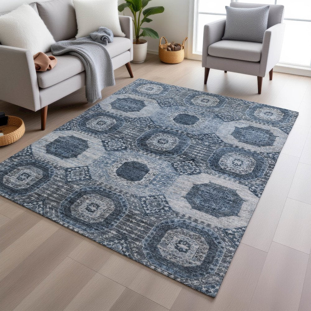 Machine Washable Indoor/Outdoor Chantille Blue 3' x 5' Rug