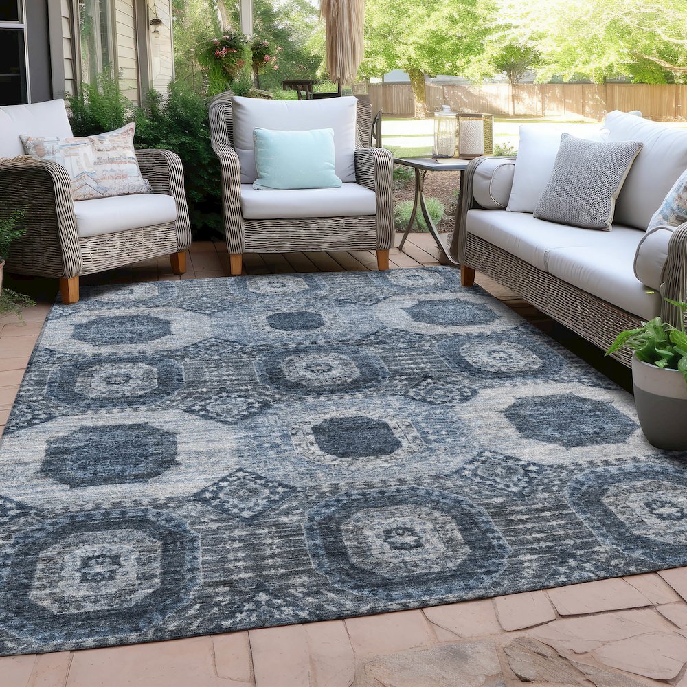 Machine Washable Indoor/Outdoor Chantille Blue 3' x 5' Rug