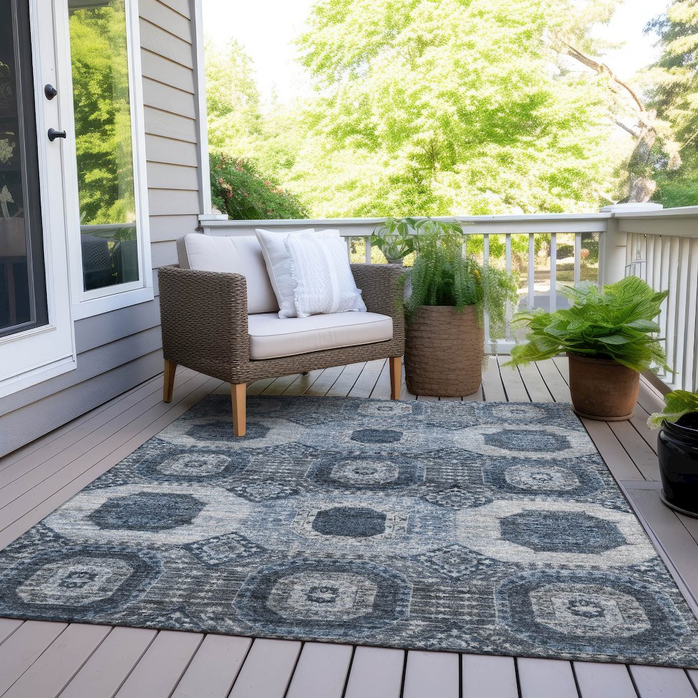Machine Washable Indoor/Outdoor Chantille Blue 3' x 5' Rug
