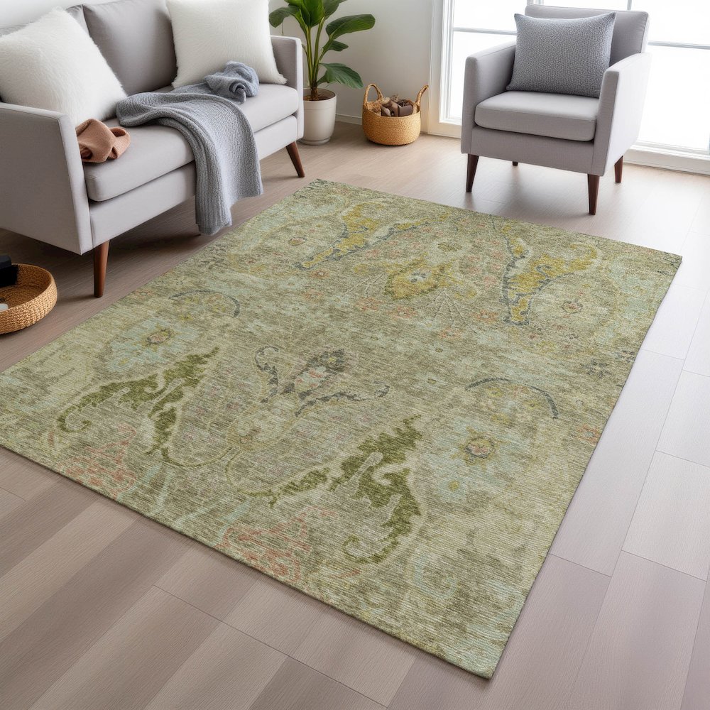 Machine Washable Indoor/Outdoor Chantille Khaki 3' x 5' Rug
