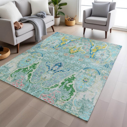 Machine Washable Indoor/Outdoor Chantille Teal 3' x 5' Rug