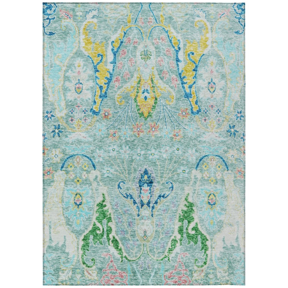 Machine Washable Indoor/Outdoor Chantille Teal 3' x 5' Rug