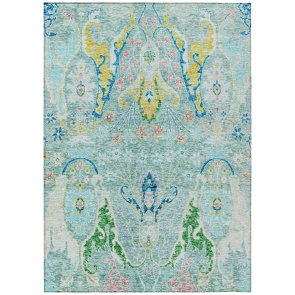 Machine Washable Indoor/Outdoor Chantille Teal 3' x 5' Rug