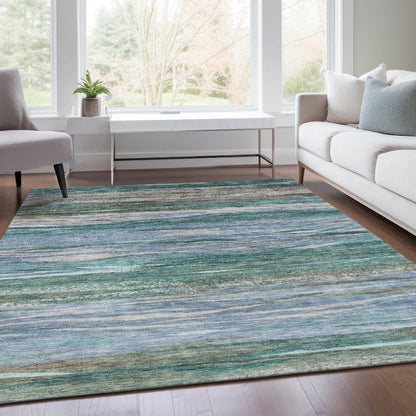 Machine Washable Indoor/Outdoor Chantille Teal 3' x 5' Rug