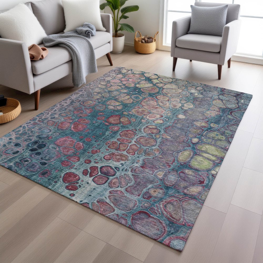 Machine Washable Indoor/Outdoor Chantille Teal 3' x 5' Rug