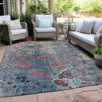 Machine Washable Indoor/Outdoor Chantille Teal 3' x 5' Rug