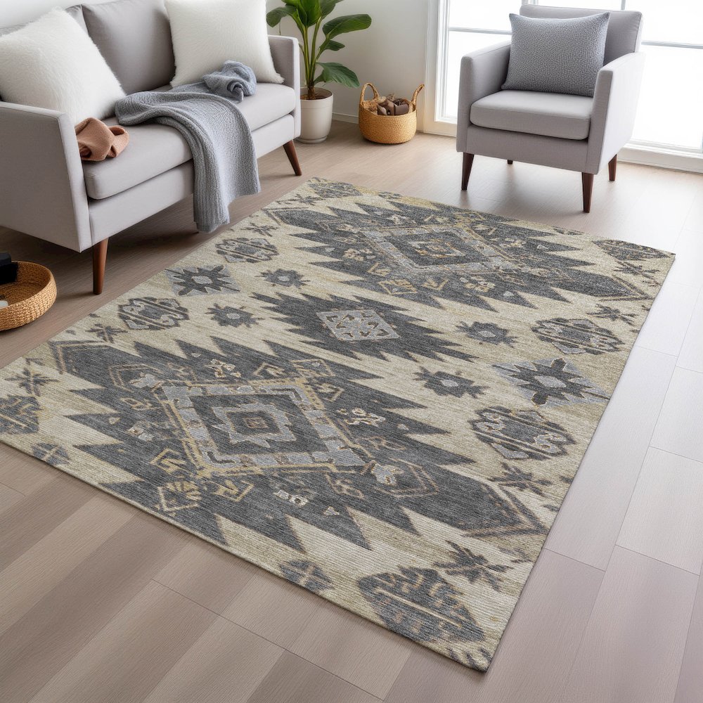 Machine Washable Indoor/Outdoor Chantille Beige 3' x 5' Rug
