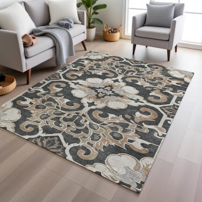 Machine Washable Indoor/Outdoor Chantille Charcoal 3' x 5' Rug