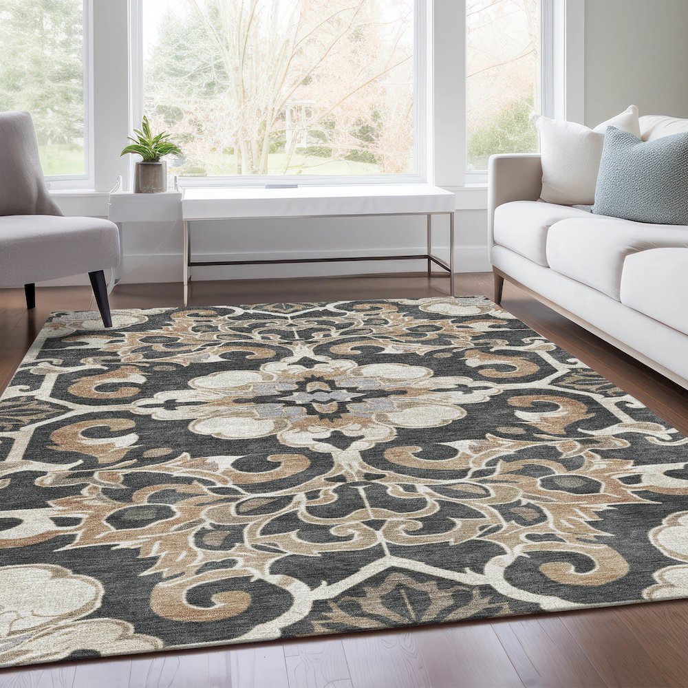 Machine Washable Indoor/Outdoor Chantille Charcoal 3' x 5' Rug