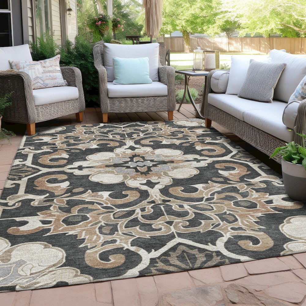 Machine Washable Indoor/Outdoor Chantille Charcoal 3' x 5' Rug