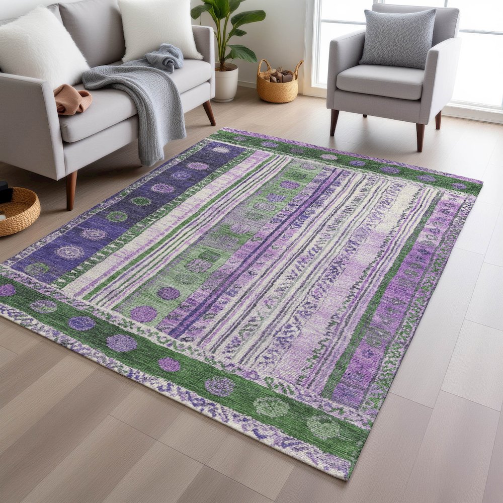 Machine Washable Indoor/Outdoor Chantille Green 3' x 5' Rug