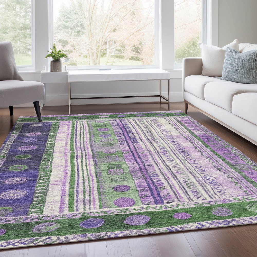 Machine Washable Indoor/Outdoor Chantille Green 3' x 5' Rug