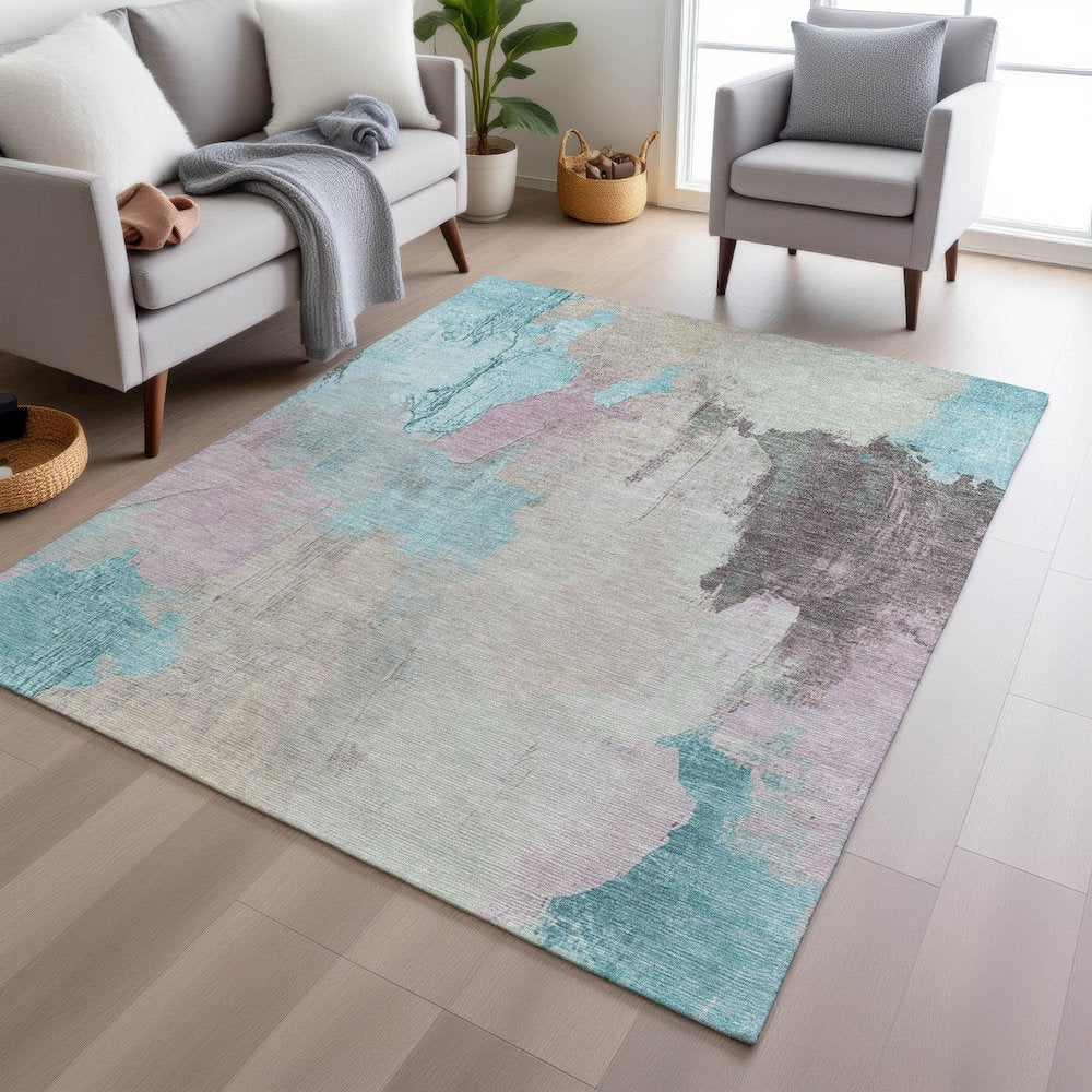 Machine Washable Indoor/Outdoor Chantille Teal 3' x 5' Rug
