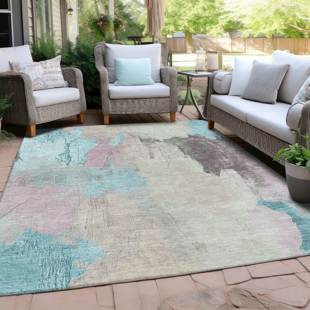 Machine Washable Indoor/Outdoor Chantille Teal 3' x 5' Rug