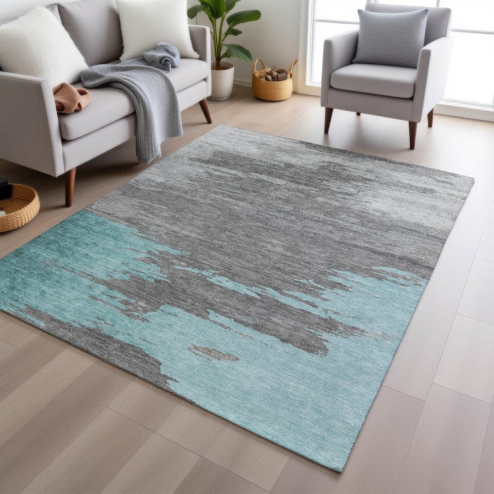 Machine Washable Indoor/Outdoor Chantille Teal 3' x 5' Rug