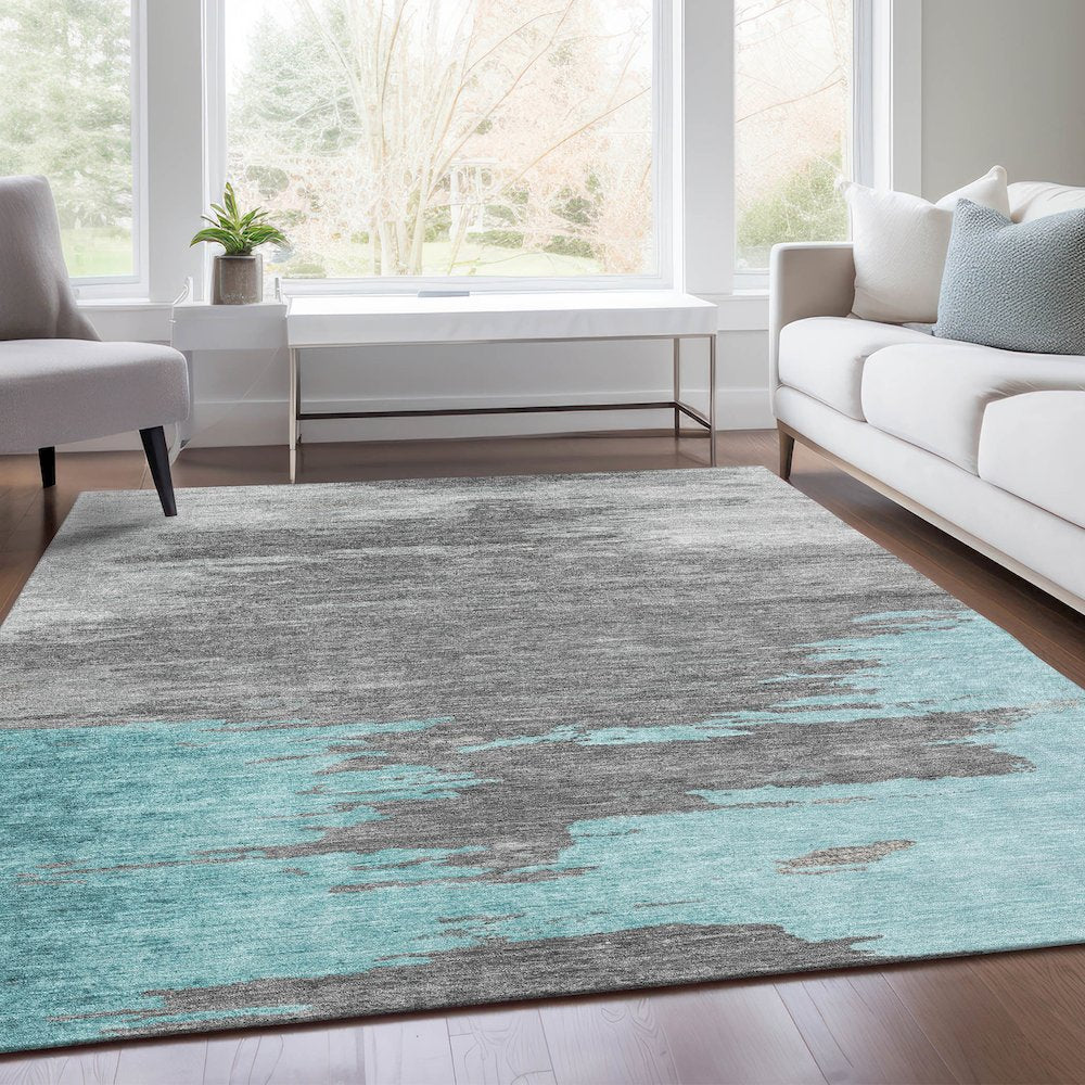 Machine Washable Indoor/Outdoor Chantille Teal 3' x 5' Rug