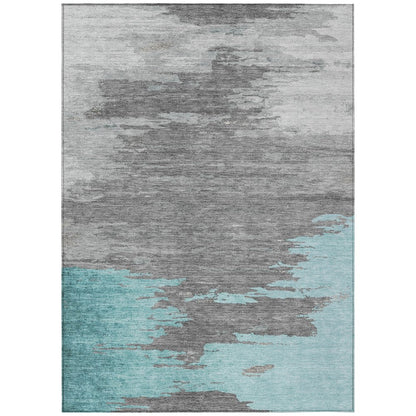 Machine Washable Indoor/Outdoor Chantille Teal 3' x 5' Rug