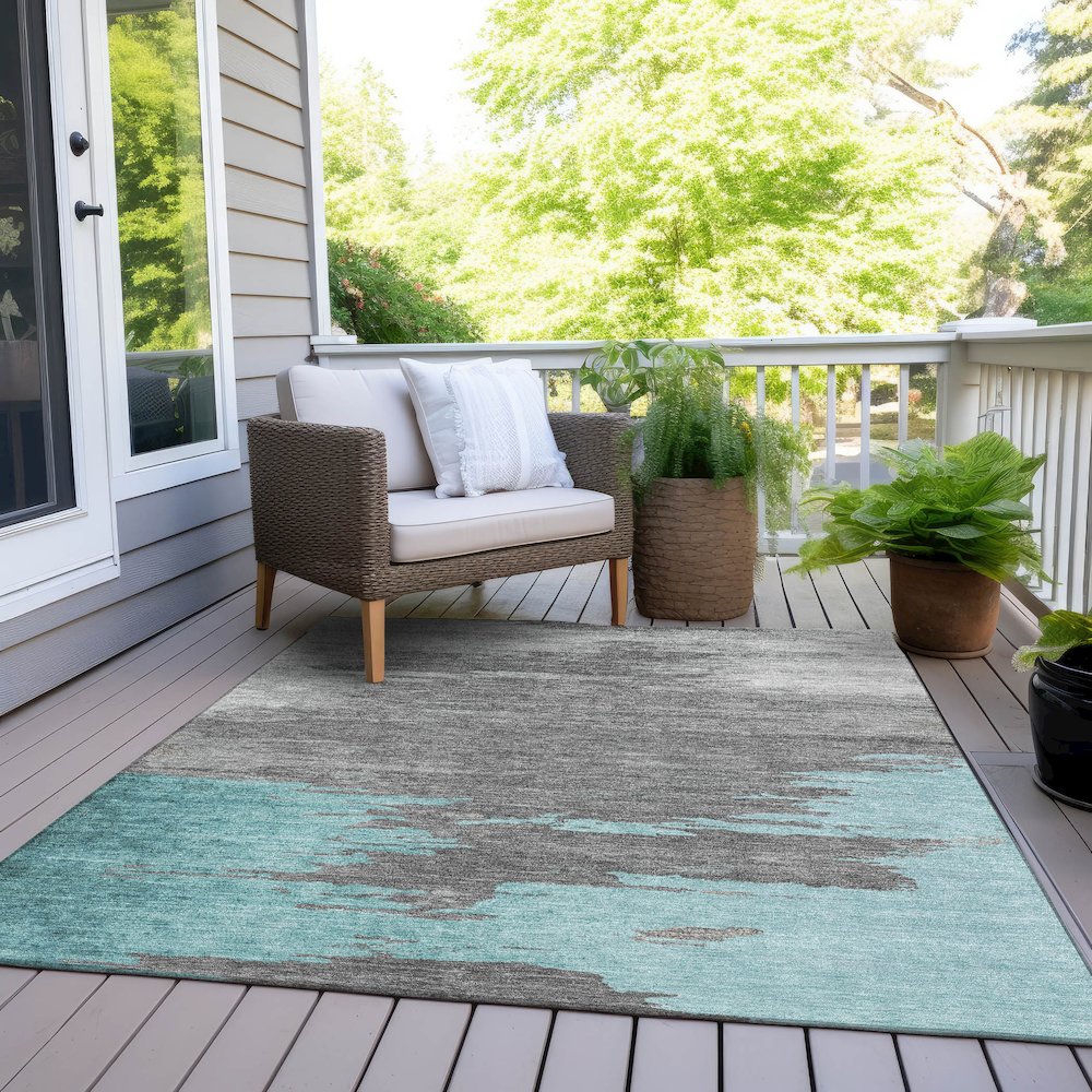 Machine Washable Indoor/Outdoor Chantille Teal 3' x 5' Rug