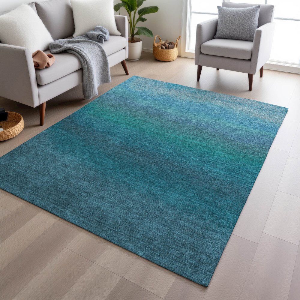 Machine Washable Indoor/Outdoor Chantille Teal 3' x 5' Rug