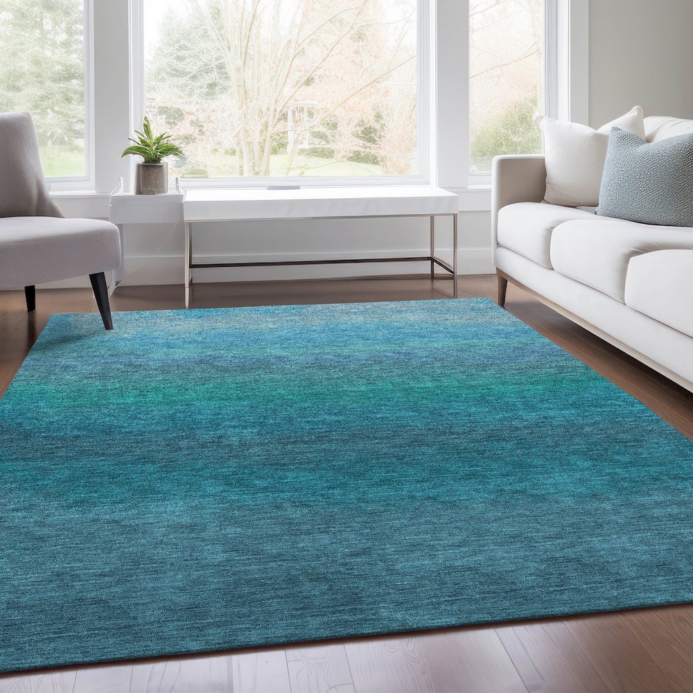 Machine Washable Indoor/Outdoor Chantille Teal 3' x 5' Rug