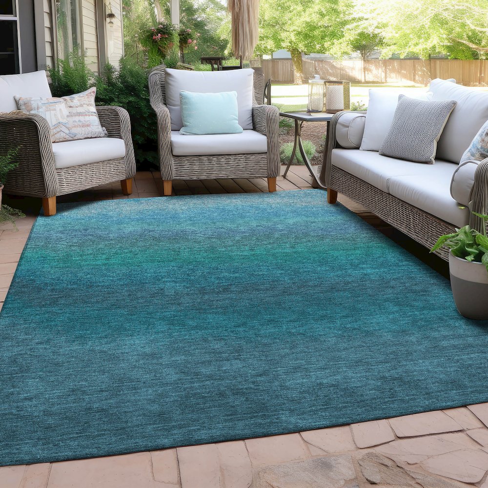 Machine Washable Indoor/Outdoor Chantille Teal 3' x 5' Rug