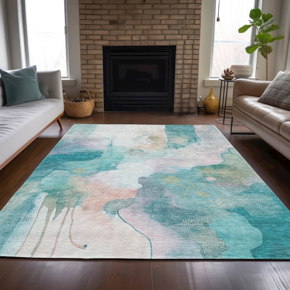 Machine Washable Indoor/Outdoor Chantille ACN2019 Turquoise 3' x 5' Rug