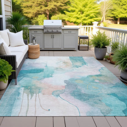 Machine Washable Indoor/Outdoor Chantille ACN2019 Turquoise 3' x 5' Rug