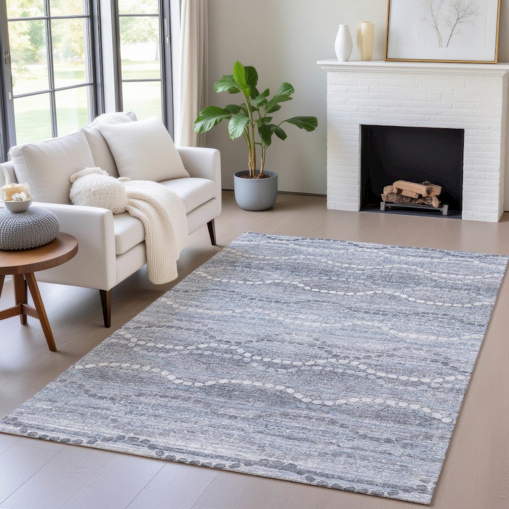 Machine Washable Indoor/Outdoor Chantille ACN2030 Blue 3' x 5' Rug