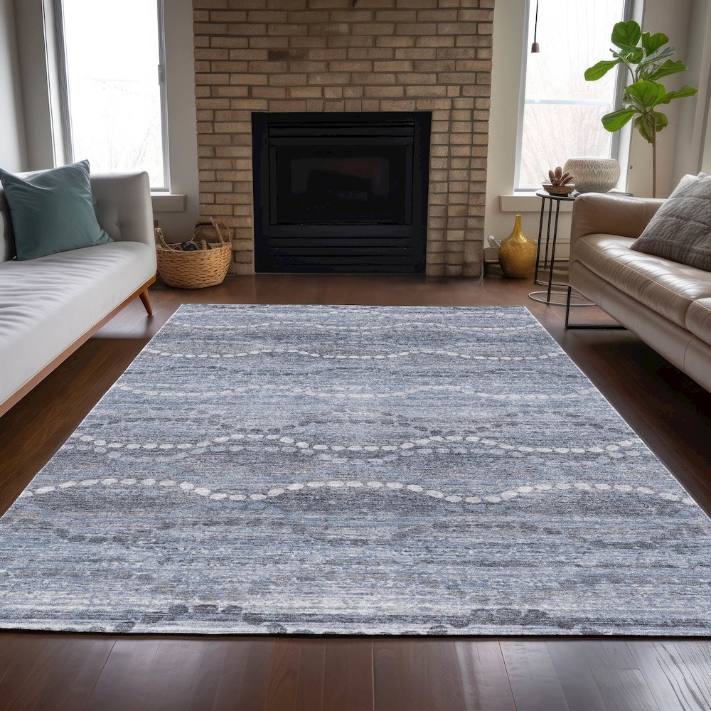 Machine Washable Indoor/Outdoor Chantille ACN2030 Blue 3' x 5' Rug