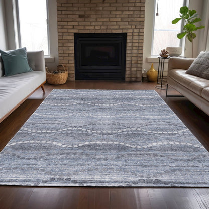 Machine Washable Indoor/Outdoor Chantille ACN2030 Blue 3' x 5' Rug