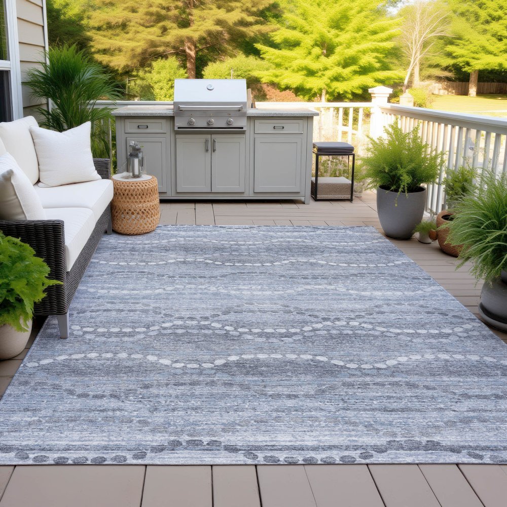 Machine Washable Indoor/Outdoor Chantille ACN2030 Blue 3' x 5' Rug