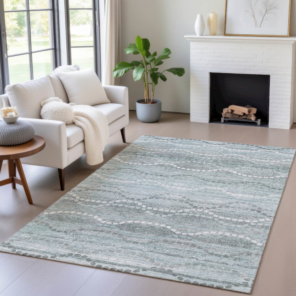 Machine Washable Indoor/Outdoor Chantille ACN2030 Teal 3' x 5' Rug