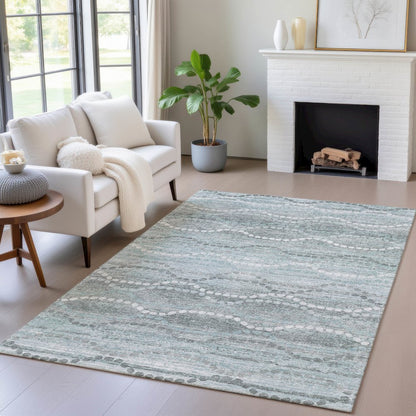 Machine Washable Indoor/Outdoor Chantille ACN2030 Teal 3' x 5' Rug