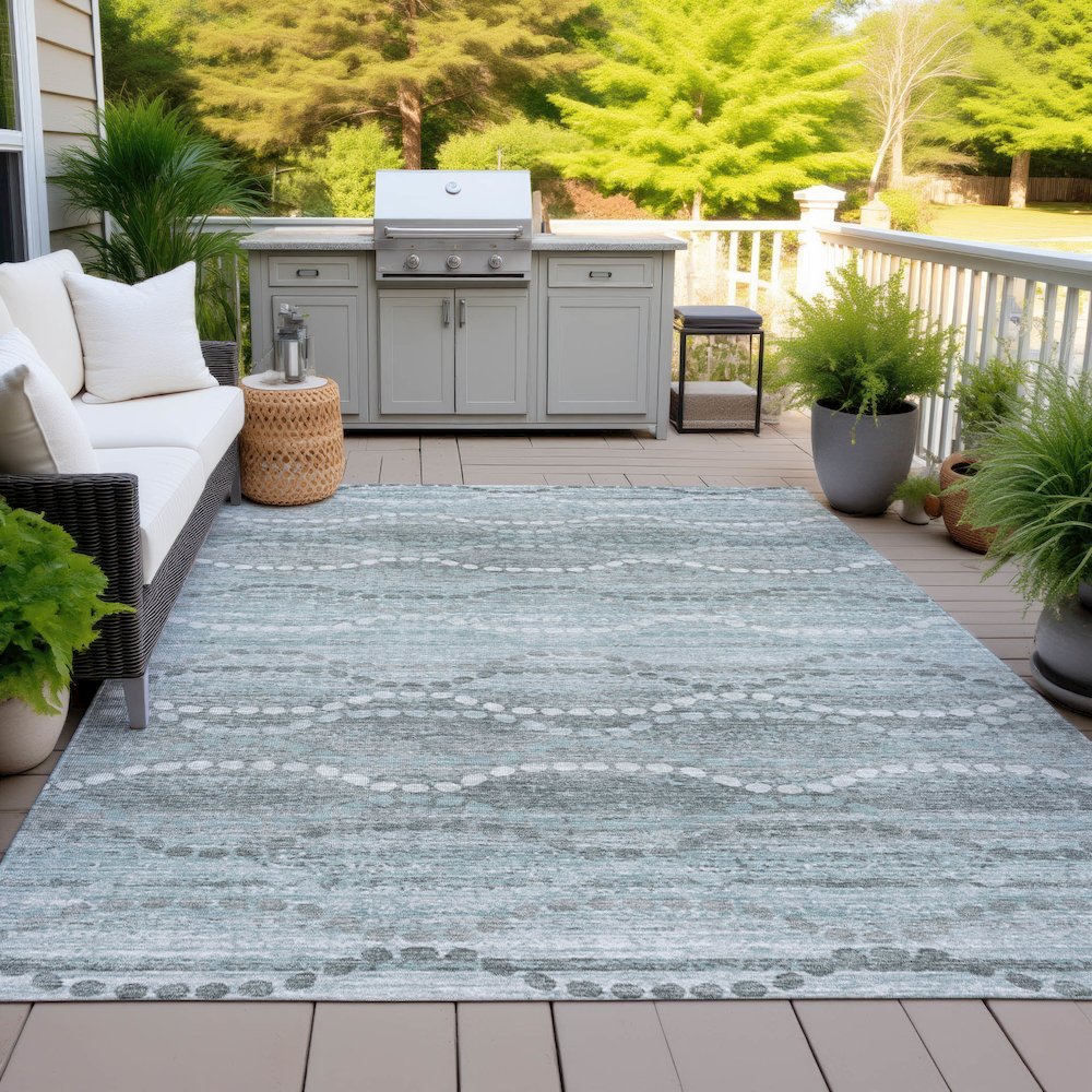 Machine Washable Indoor/Outdoor Chantille ACN2030 Teal 3' x 5' Rug